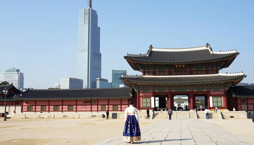 Seoul Gyeongbokgung Palace and modern skyline