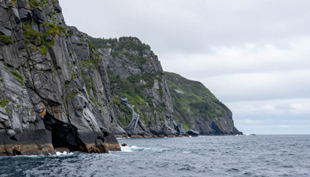 Shiretoko Peninsula coastline with dramatic cliffs and wildlife