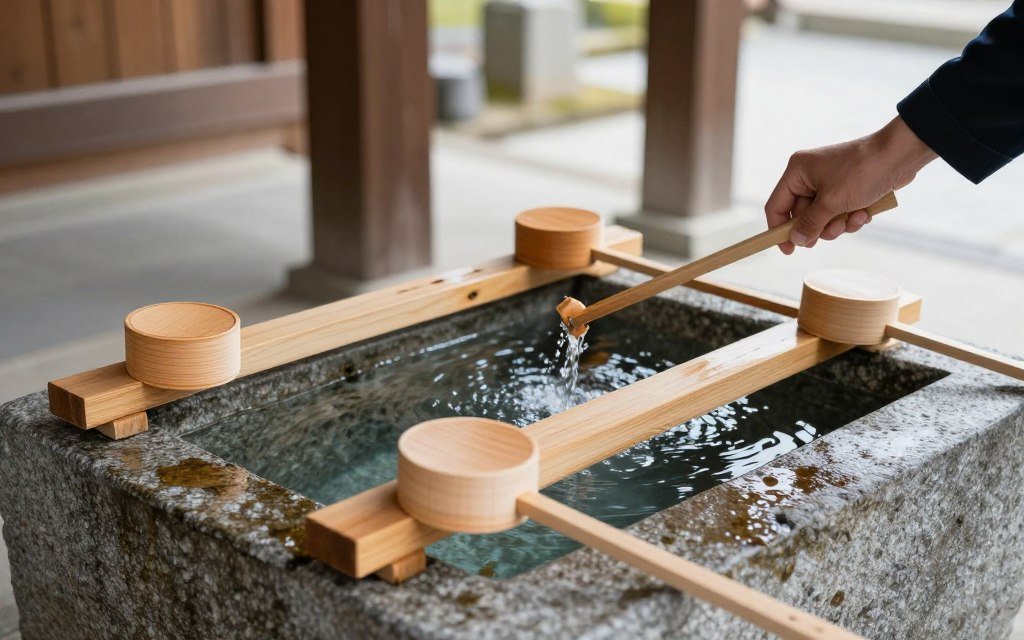 Shrine purification basin with ladles