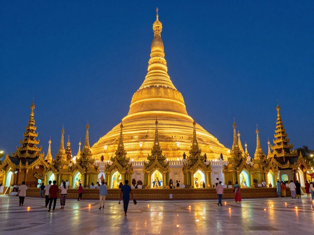 Shwedagon Pagoda illuminated during Thadingyut Festival of Lights in Myanmar