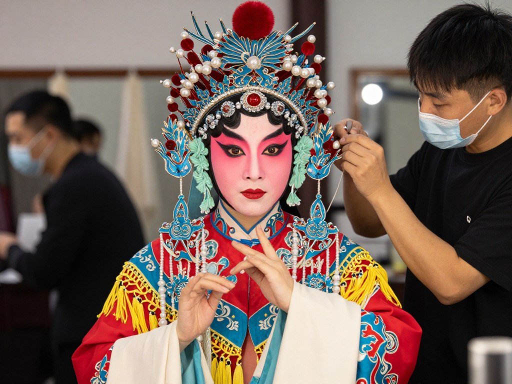 Sichuan Opera performer in elaborate costume and makeup