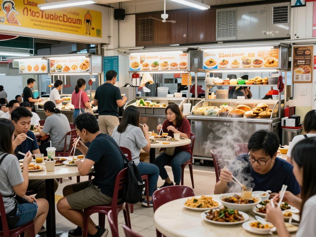Singapore hawker center food stalls