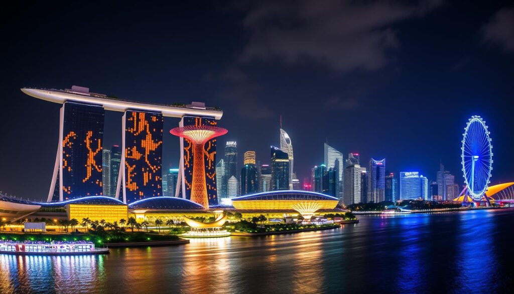 Singapore skyline at night, concluding image for Singapore travel guide