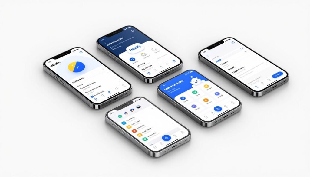 Smartphone displaying various eSIM provider apps with Taiwan data packages Smartphone displaying various eSIM provider apps with Taiwan data packages