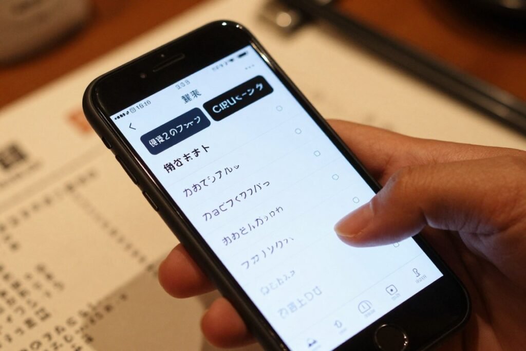 Smartphone showing translation app scanning Japanese menu