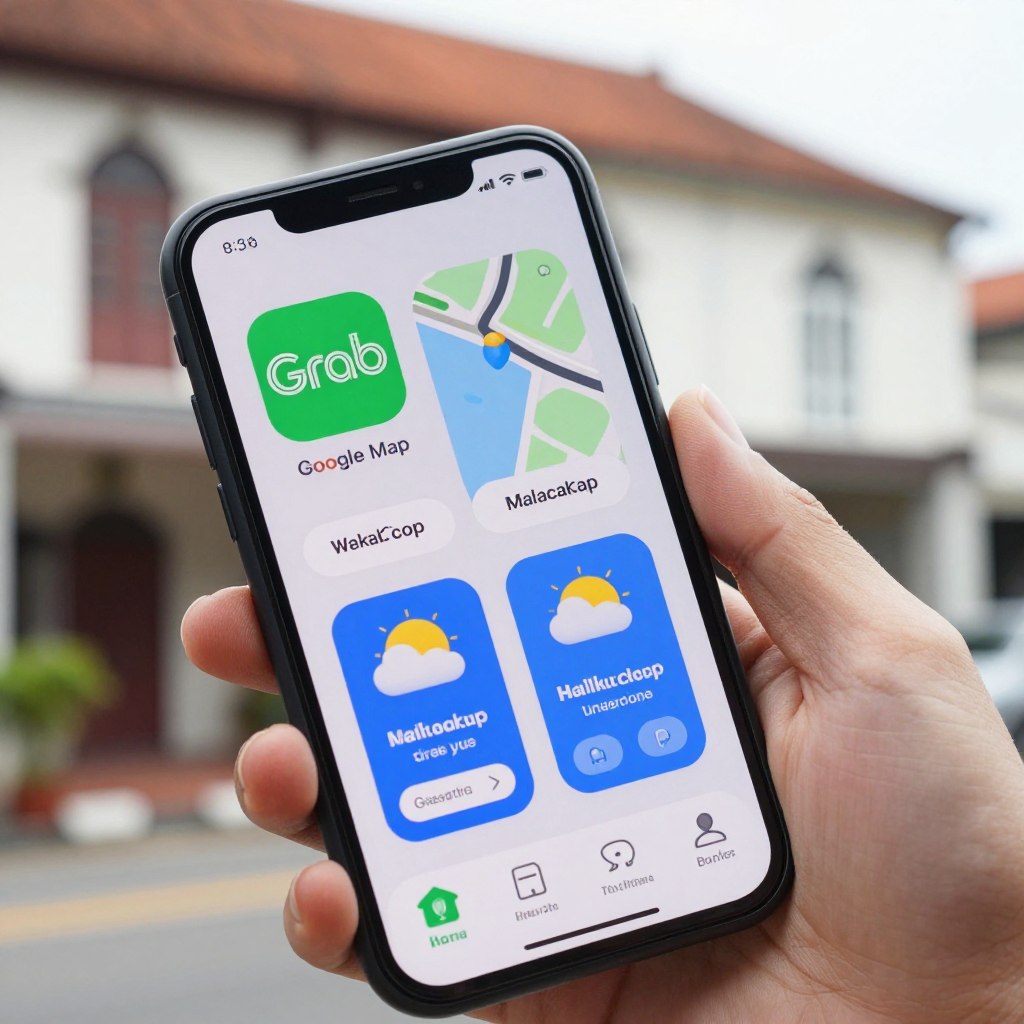 Smartphone showing travel apps useful for Malacca visitors