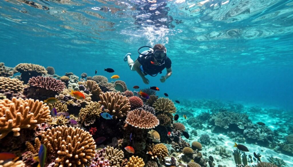Snorkeling in clear water around Koh Samui coral reefs
