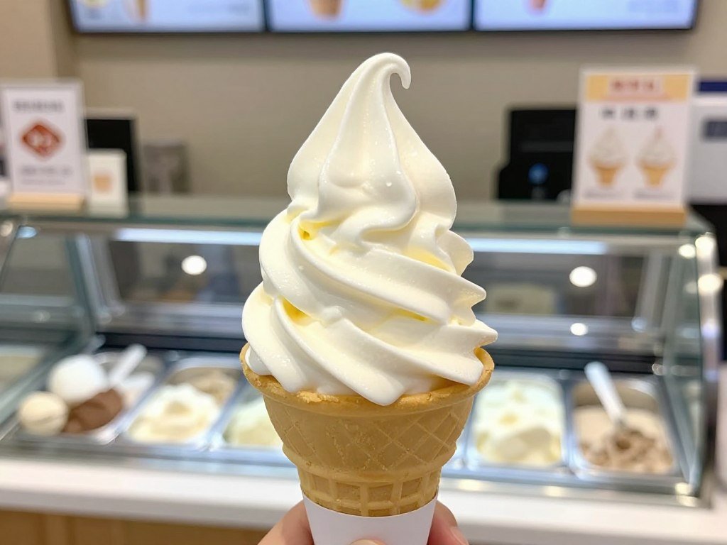 Soft serve ice cream cone with Hokkaido milk