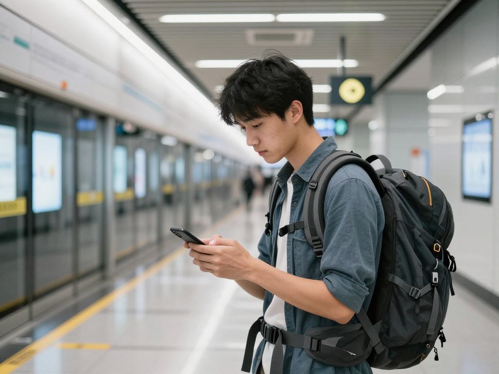 Solo backpacker using MRT with backpack