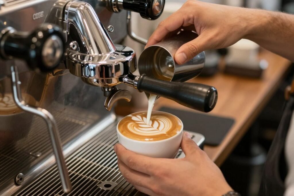 Specialty coffee being prepared by skilled barista in Perth cafe