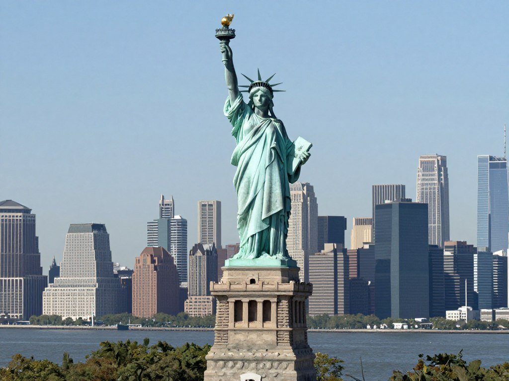 Statue of Liberty on Liberty Island with New York Harbor