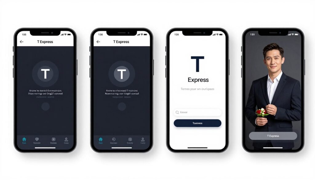 Step-by-step screenshots of T Express app installation