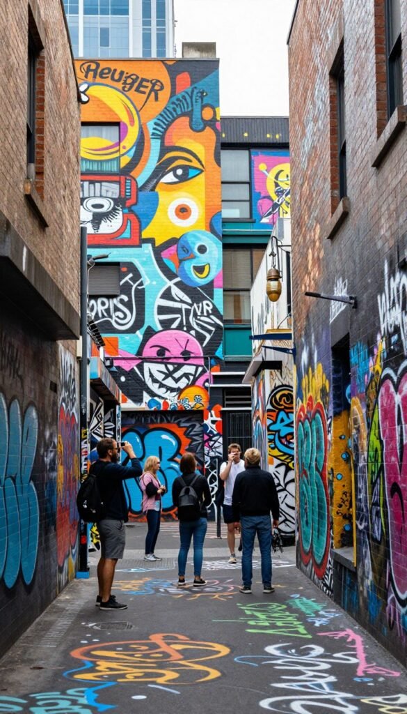 Street art covering walls in Hosier Lane Melbourne