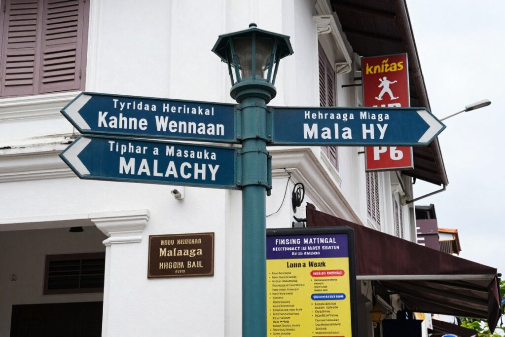 Street signs in Malacca showing English and Malay text