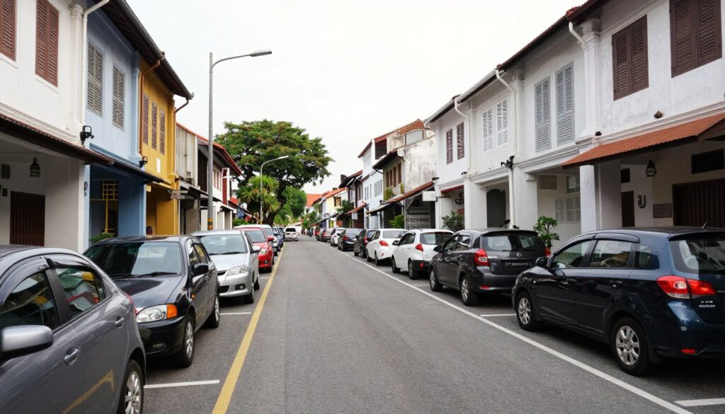 Street view of Malacca old town showing traffic and parking situation