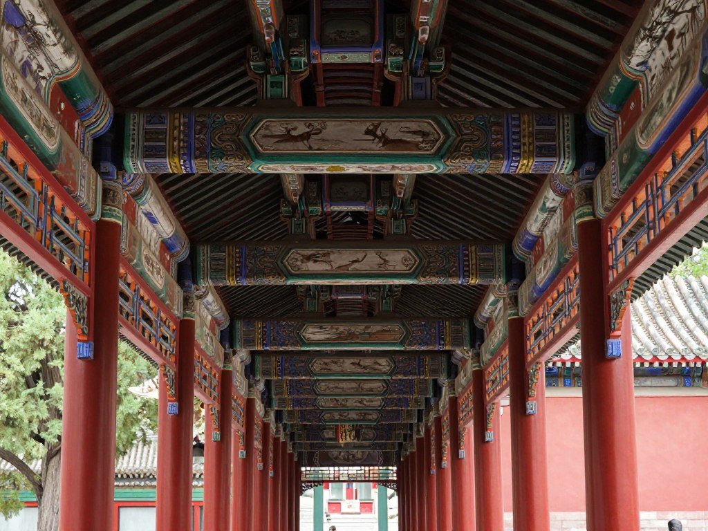 Summer Palace Long Corridor with painted ceiling and pillars Summer Palace Long Corridor with painted ceiling and pillars