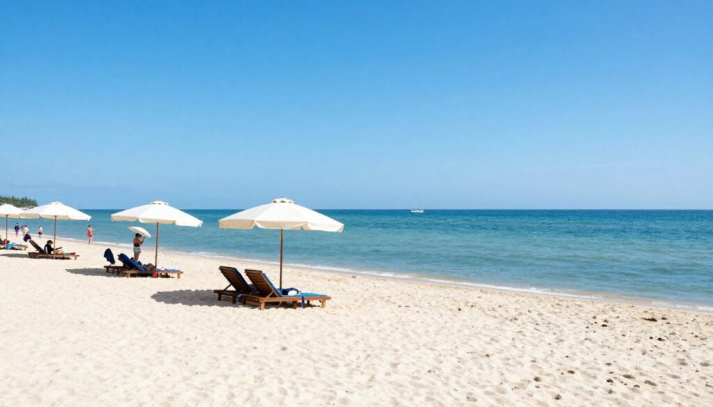 Sunny day at Phu Quoc beach with clear blue skies and calm waters