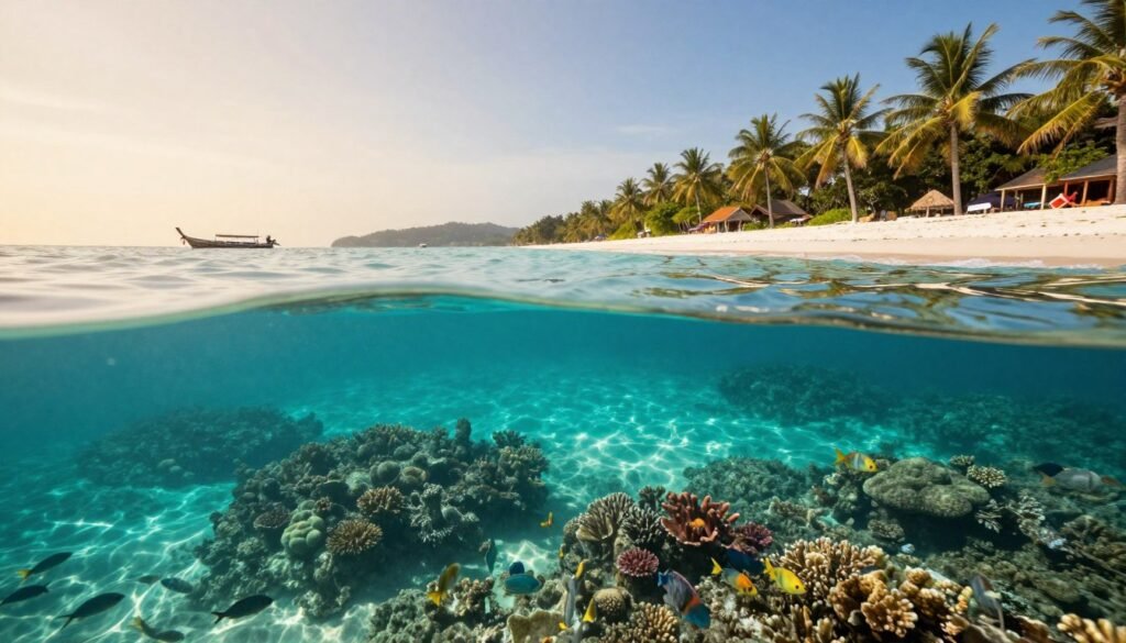 Sunrise Beach Koh Lipe with clear waters and colorful coral reefs