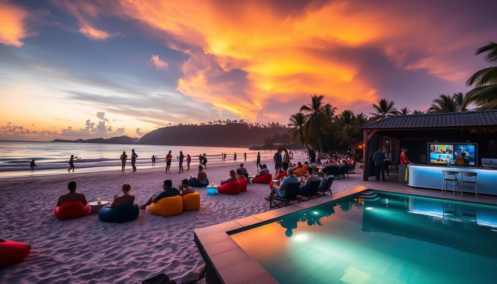 Sunset at a beach club in Seminyak, Bali