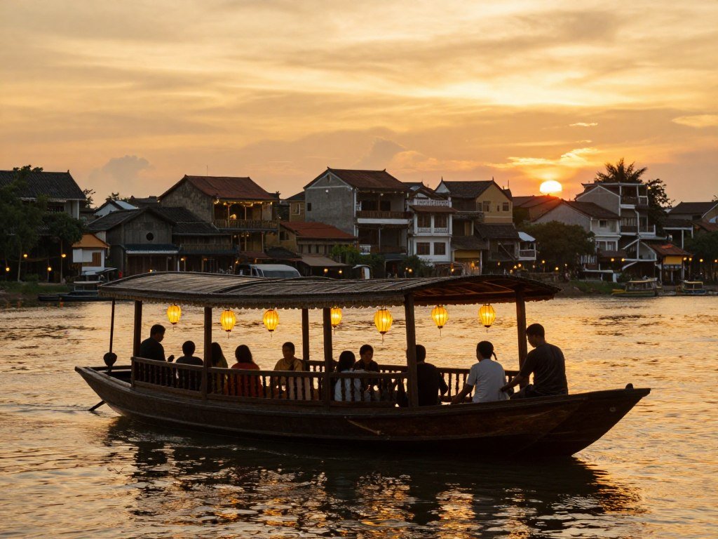 Sunset boat cruise on Thu Bon River