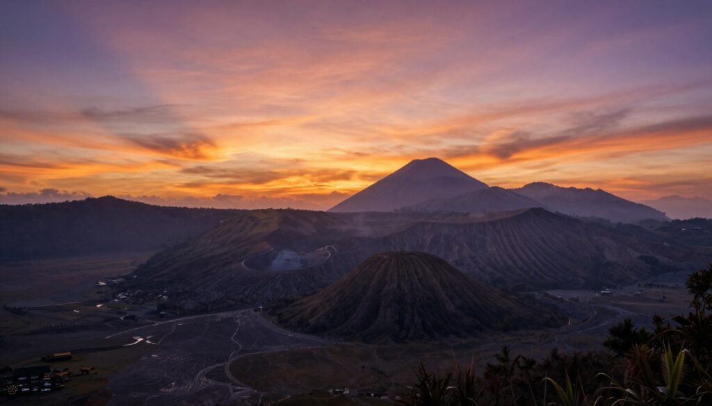 Sunset over Bali landscape from hidden viewpoint