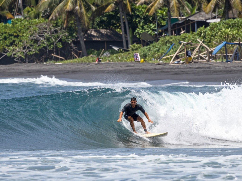 Surfers riding waves at Balian Beach