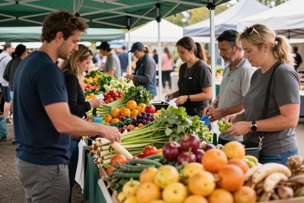 Swan Valley farmers market stalls with fresh local produce displayed