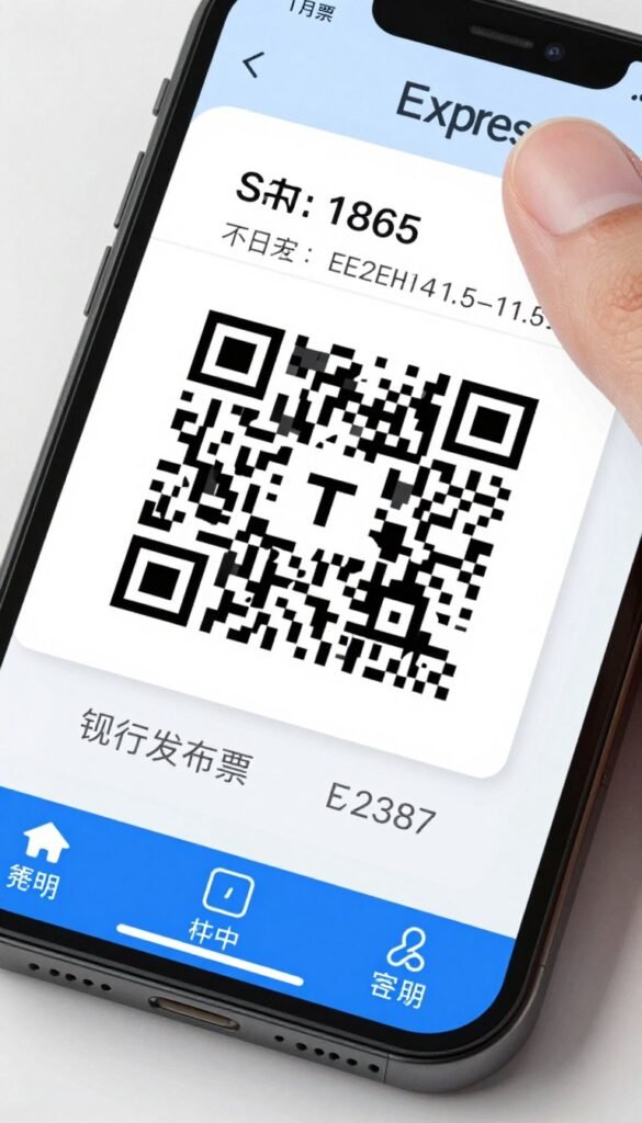 T Express QR code ticket displayed on smartphone screen