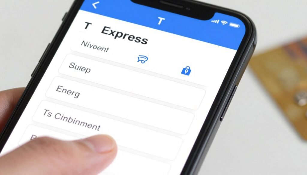 T Express payment method screen showing credit card input