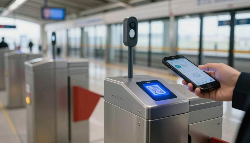 THSR automated gate with QR code scanner highlighted