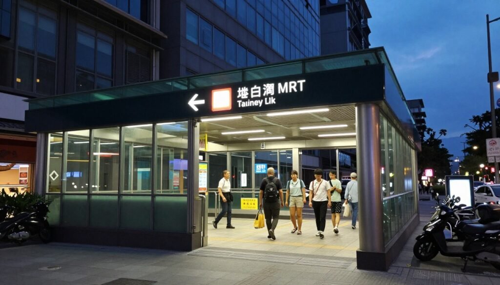 Taipei MRT station entrance with night market signs and directions visible