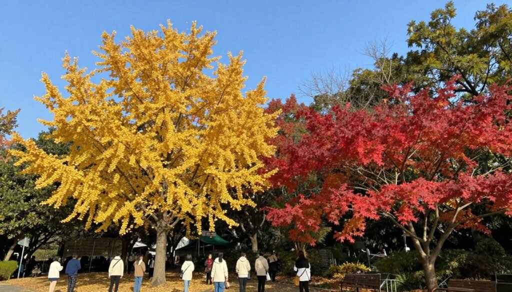 Taipei autumn scenery with golden leaves and comfortable weather for sightseeing Taipei autumn scenery with golden leaves and comfortable weather for sightseeing
