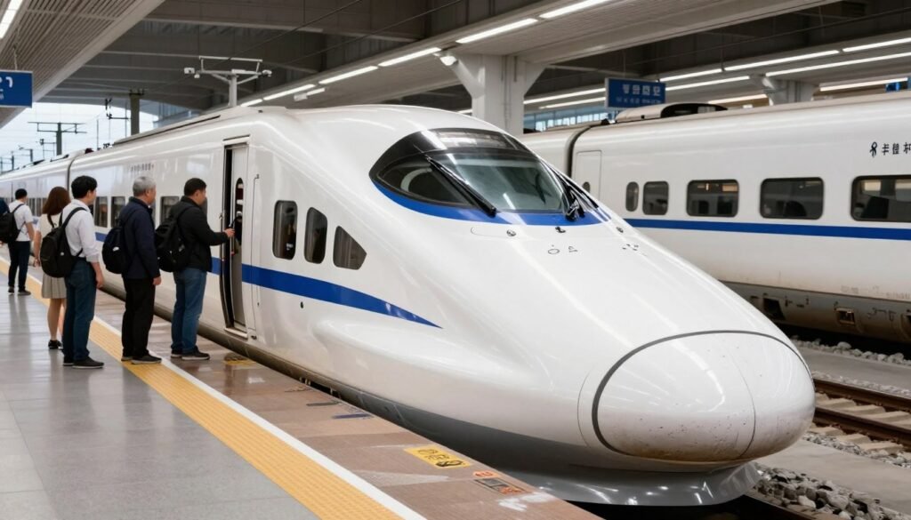 Taiwan High Speed Rail train at station platform Taiwan High Speed Rail train at station platform