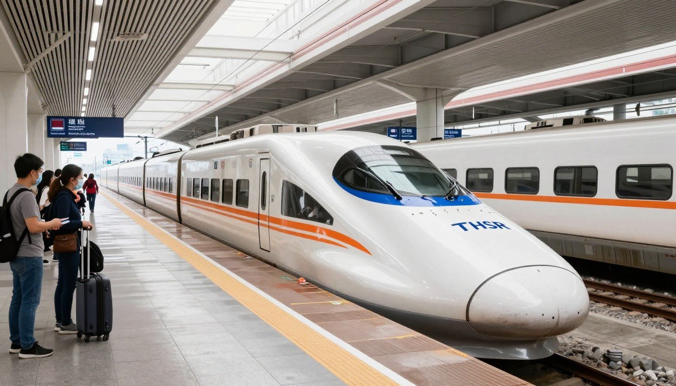 Taiwan high-speed rail platform with sleek bullet train at modern station