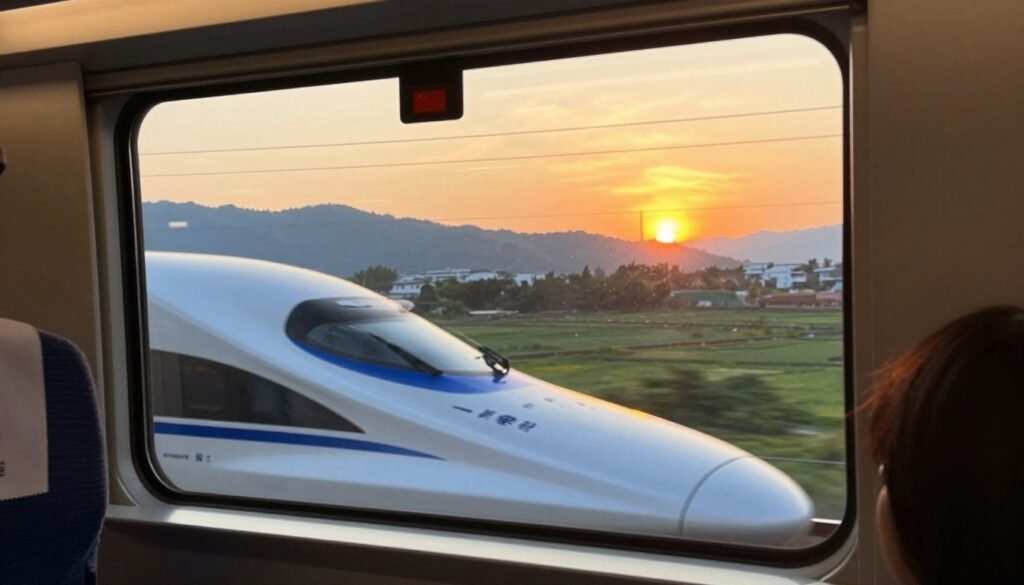 Taiwan sunset view from train window