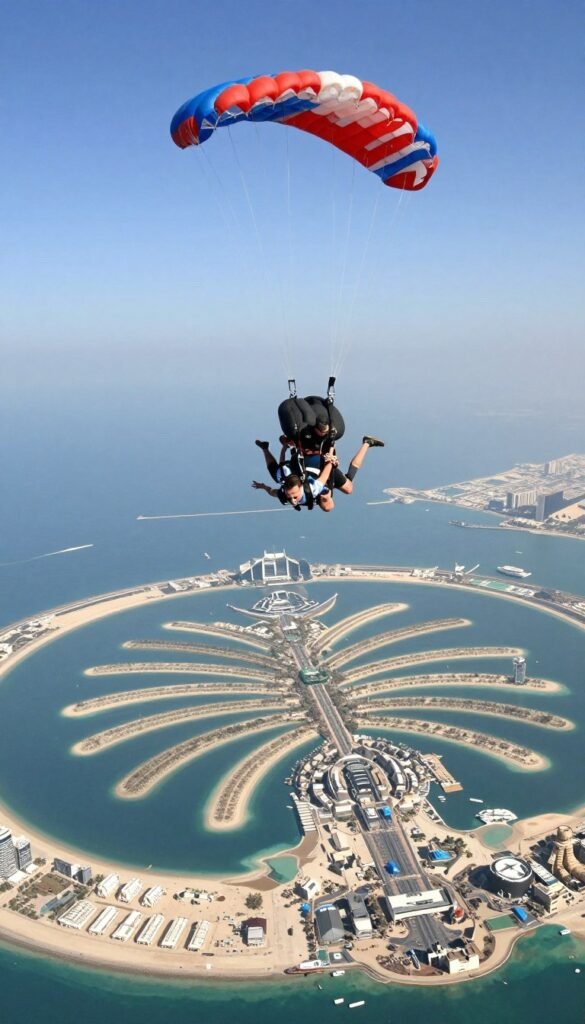 Tandem skydiving over Palm Jumeirah Dubai Tandem skydiving over Palm Jumeirah Dubai