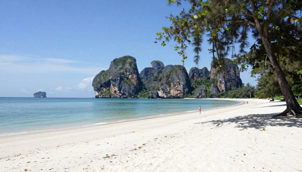 Tanjung Rhu beach with limestone cliffs and calm waters