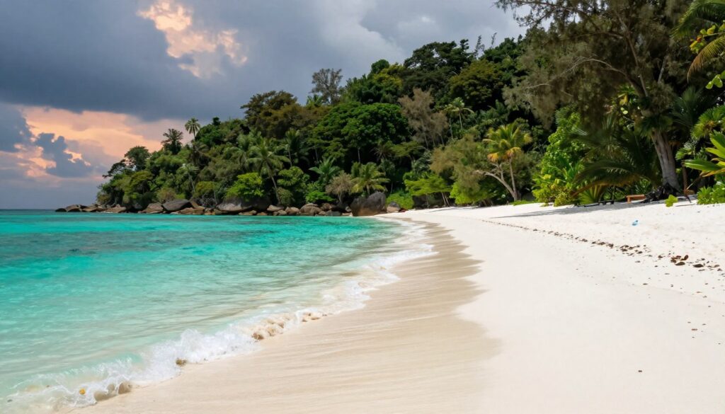 Tarutao Marine Park pristine beach with jungle backdrop