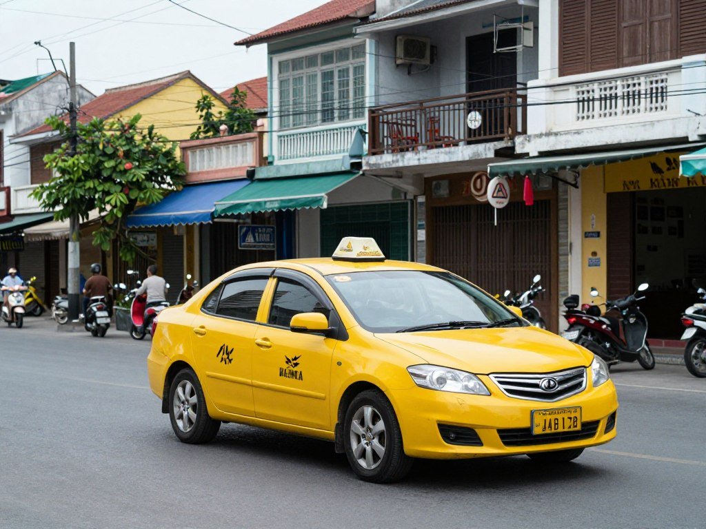 Taxi on street in Duong Dong town