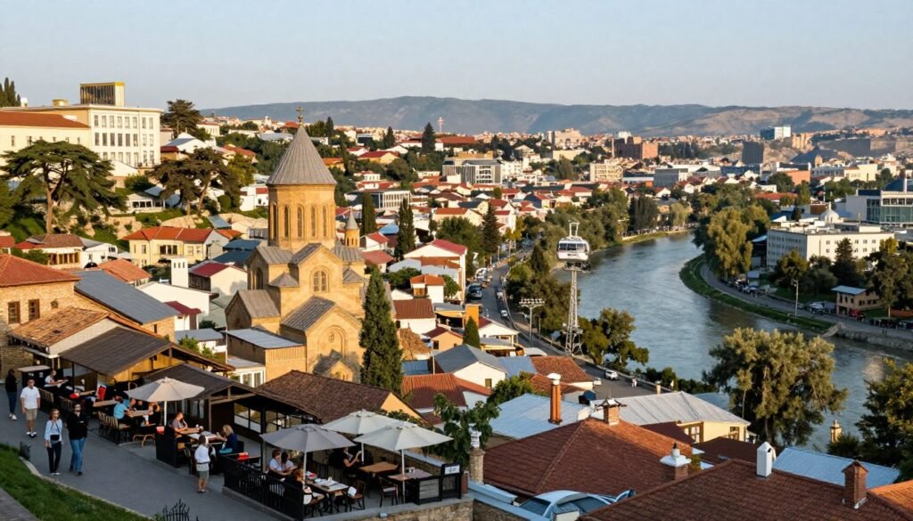 Tbilisi old town with mix of traditional and modern architecture