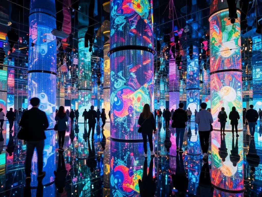 TeamLab Borderless digital art installation with colorful lights