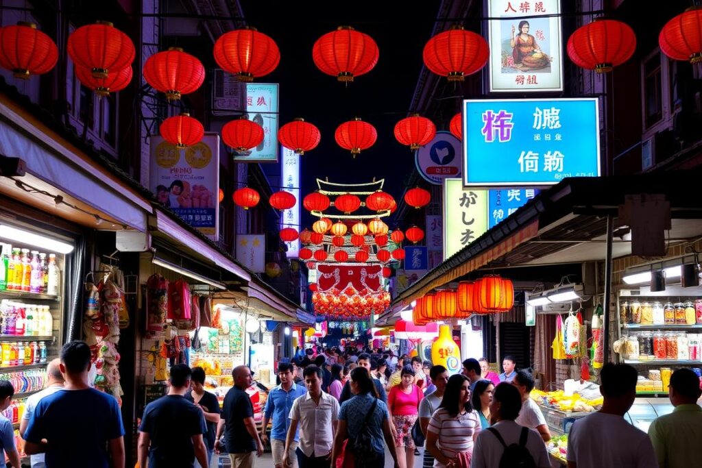 Temple Street Night Market bustling with shoppers, an essential experience in a Hong Kong travel guide