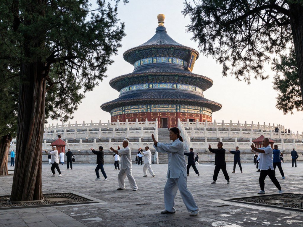 Temple of Heaven park with local residents practicing tai chi Temple of Heaven park with local residents practicing tai chi
