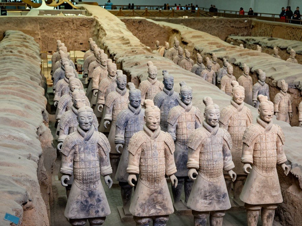 Terracotta Warriors army standing in formation at Xi'an archaeological museum