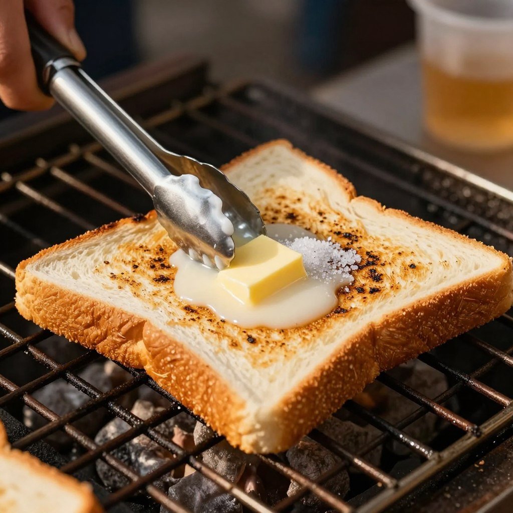 Thai grilled toast with condensed milk and sugar showing Bangkok street food breakfast