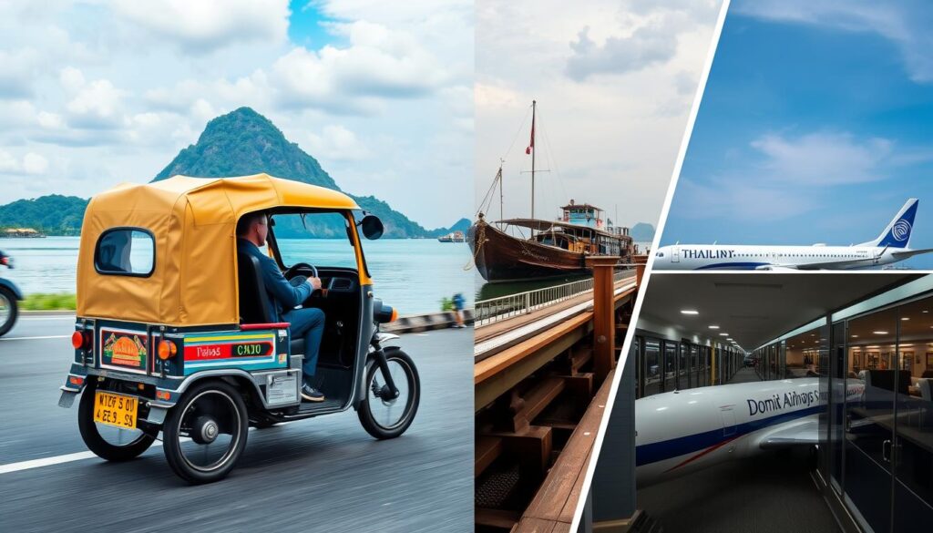 Thailand transportation options tuk-tuk ferry train Thailand Travel Guide