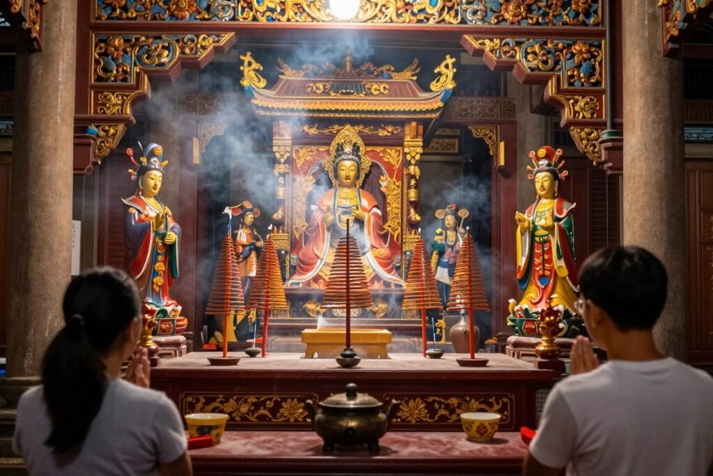 Thien Hau Temple ornate altar and decorations