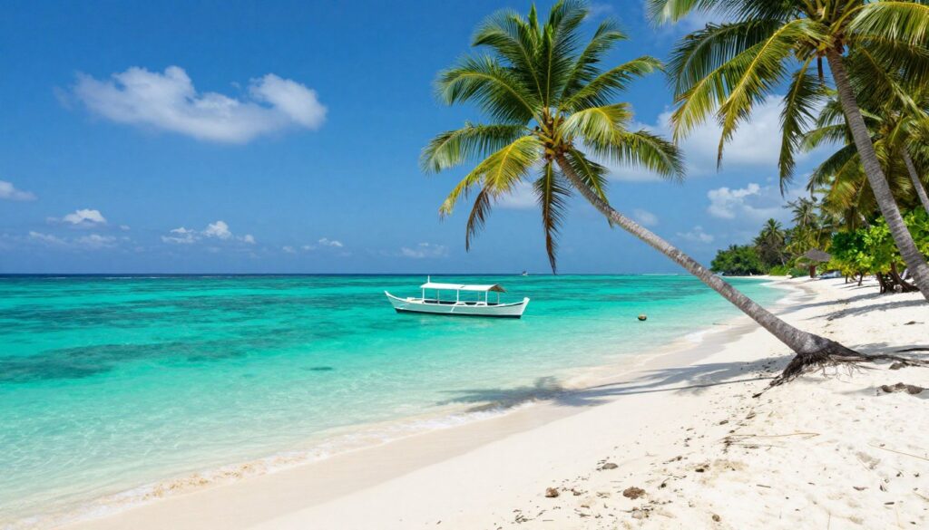 Thousand Islands beach with crystal clear water and palm trees