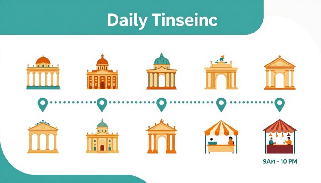 Timeline infographic showing optimal daily itinerary incorporating night market visit