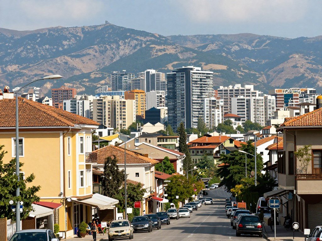 Tirana Albania cityscape with mountains